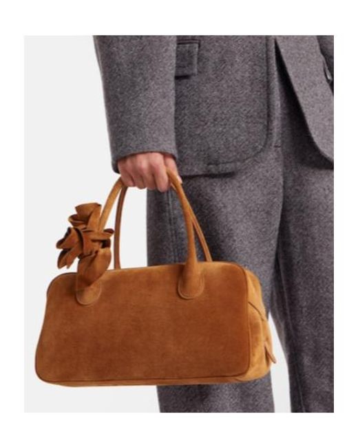 Magda Butrym Brown Brigitte Small Floral-Appliqué Suede Tote Bag