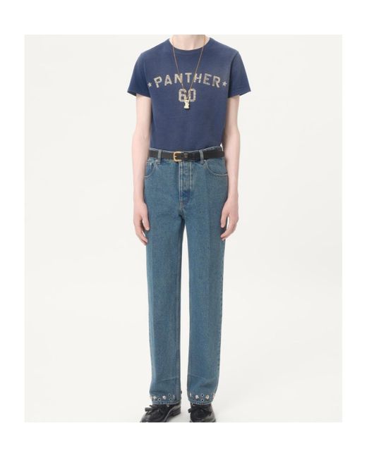 Valentino Blue Eyelet Detailed Straight-Leg Jeans for men