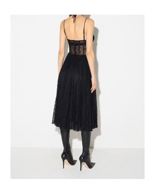 Elisabetta Franchi Black Lace-Panelled Pleated Midi Dress