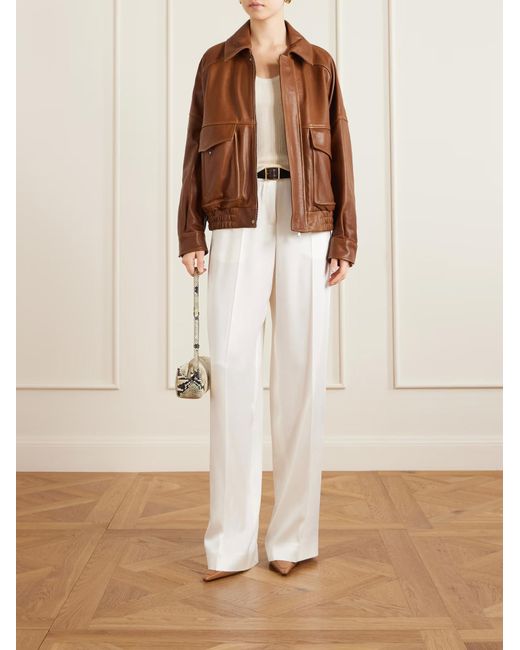 Nour Hammour Brown Runa Paneled Leather Bomber Jacket