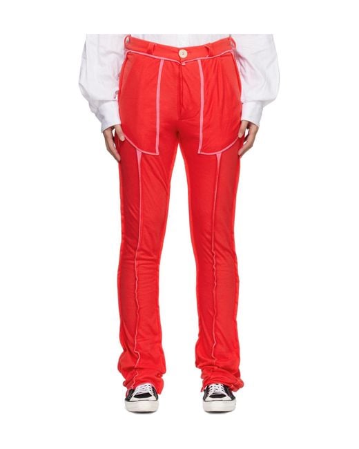 Edward Cuming Red Frayed Edge Casual Pants