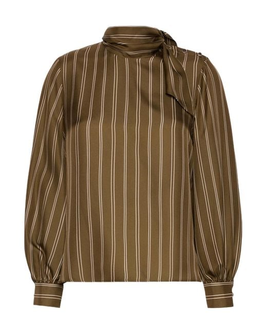 Max Mara Brown Stripe-Print Silk Blouse