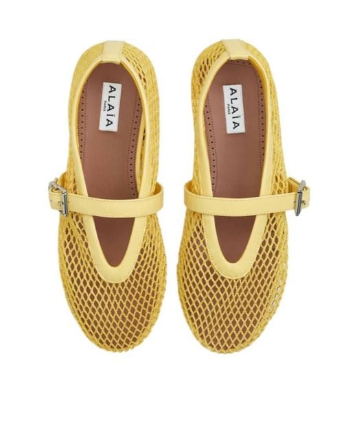 Alaïa Yellow Fishnet Ballet Flats