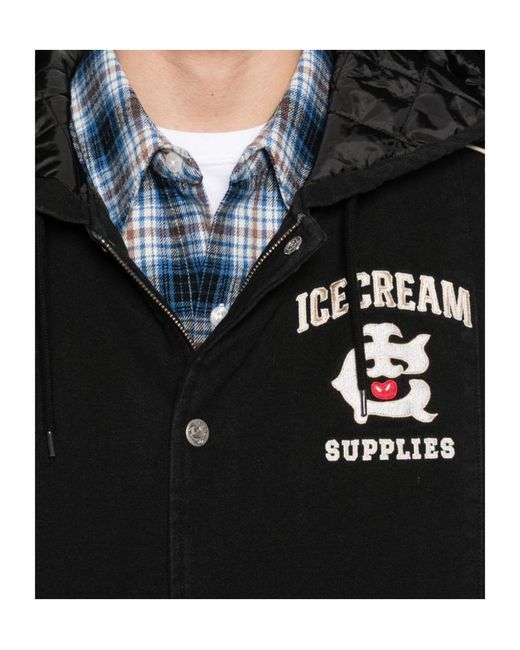 ICECREAM Black Hooded Graphic Kacket for men