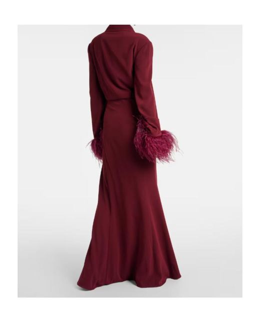 Roland Mouret Red Feather-Trimmed Crepe-Satin Shirt Dress