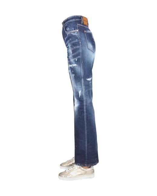 DSquared² Blue Distressed Straight-Leg Jeans