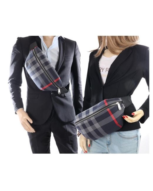 Burberry Blue Check Pattern Zipped Belt Bag for men