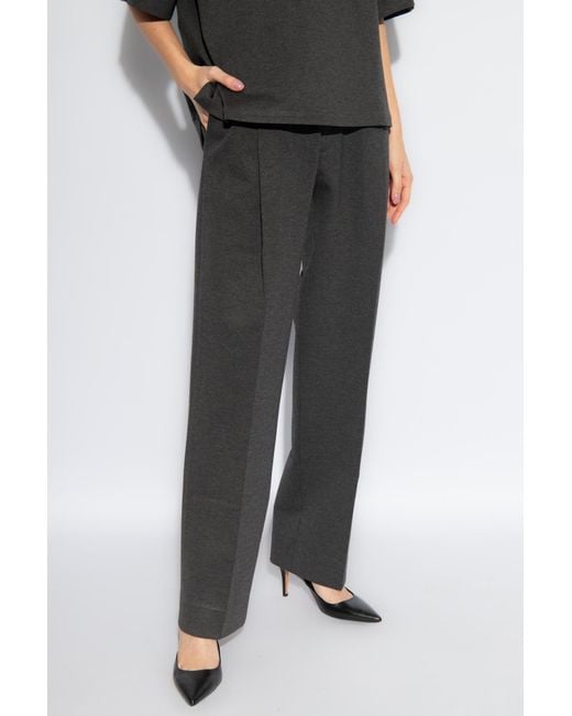 Victoria Beckham Black Pleated Straight-Leg Trousers