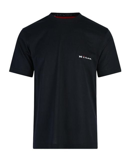 Kiton Black Logo Embroidered Crew-Neck T-Shirt for men