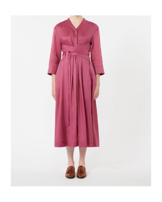 Max Mara Pink Ramie Canvas Midi Dress