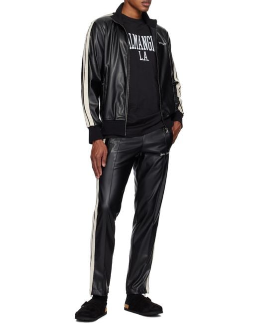 Palm Angels Black Logo Embroidered Side Stripe Detailed Track Pants for men