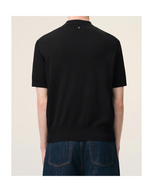 AMI Black Ami Fine Knit Polo Shirt for men