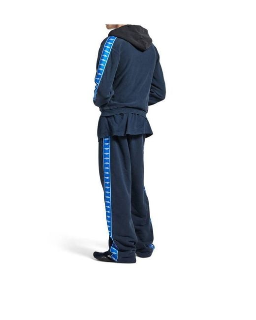 Balenciaga Blue Stripe Patched Hooded Zip-Up Hoodie for men