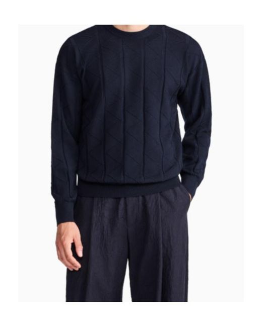 Giorgio Armani Blue Sweater Regular Fit Chevron Virgin Wool for men