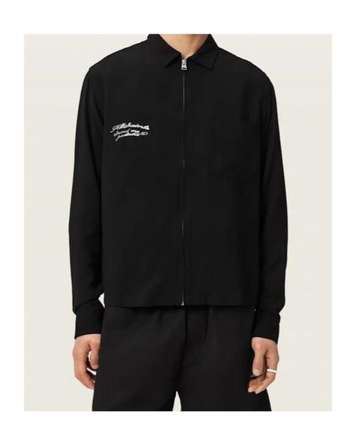 AllSaints Black Buck Oversized Embroidered Long Sleeve Jacket for men
