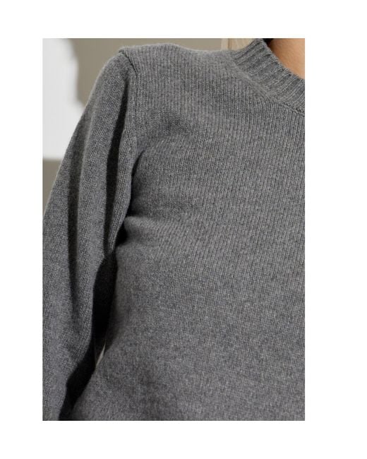 AMI Gray Ami De Coeur Logo-Embroidered Knit Cropped Jumper