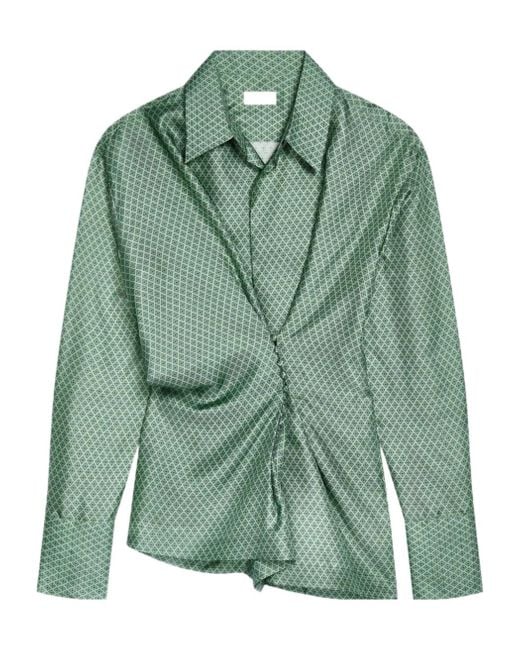 Dries Van Noten Green Draped Silk Geometric Blouse