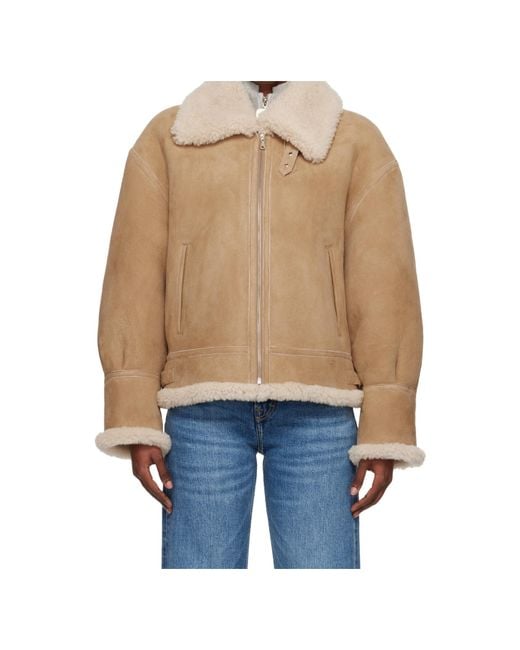 Nour Hammour Blue Tan Portia Modern Shearling Aviator Jacket