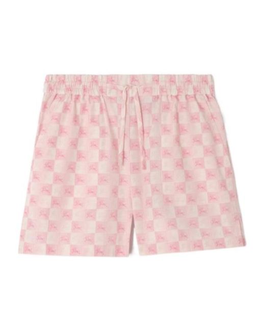 Burberry Pink Knight Checkerboard Cotton Poplin Shorts