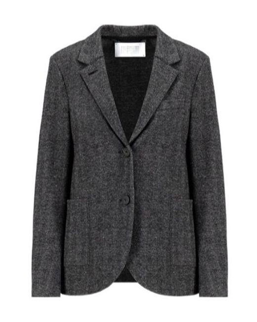 Harris Wharf London Black Herringbone-Pattern Wool Jacket