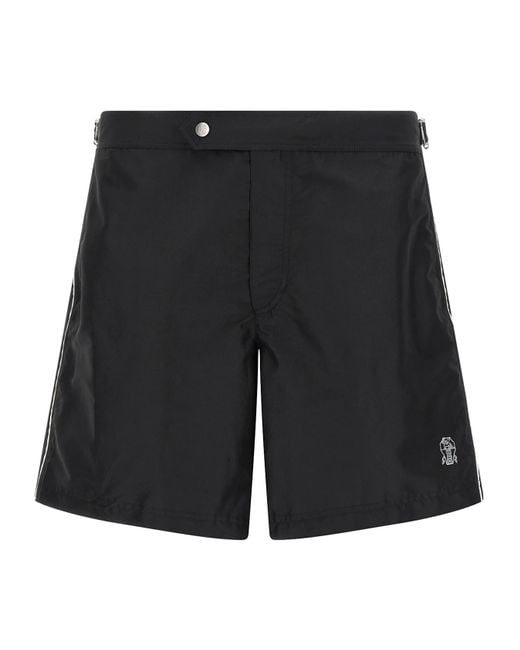 Brunello Cucinelli Black Logo Printed Swim Shorts for men