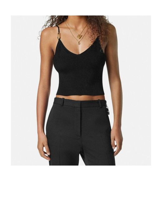 Versace Black Safety-Pin Detailed Knitted Top