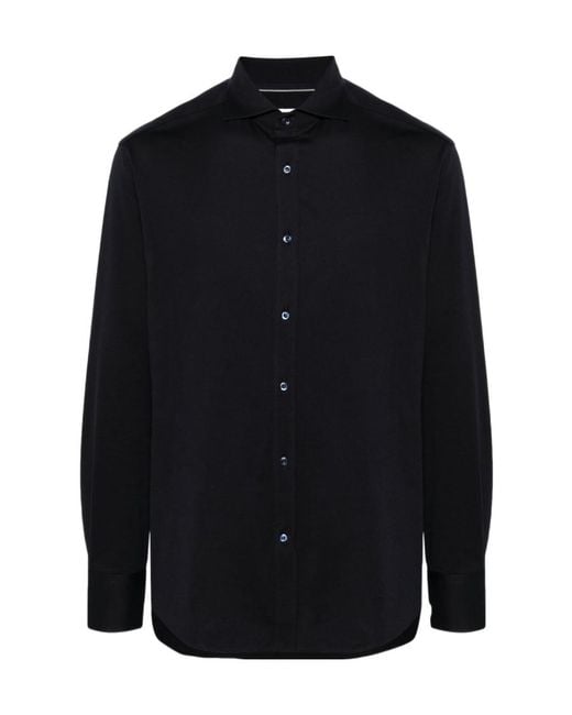 Brunello Cucinelli Blue Spread-Collared Buttoned Shirt for men
