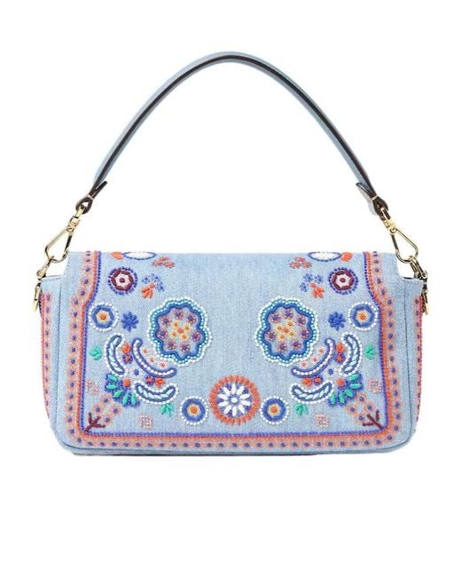 Fendi Blue Baguette Bead-Embroidered Shoulder Bag
