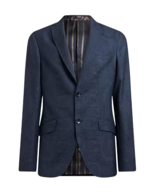 Etro Blue Wool Blazer With Print for men