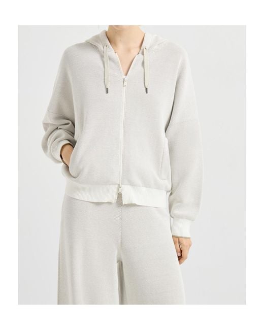 Brunello Cucinelli White Zip-Up Hoodie