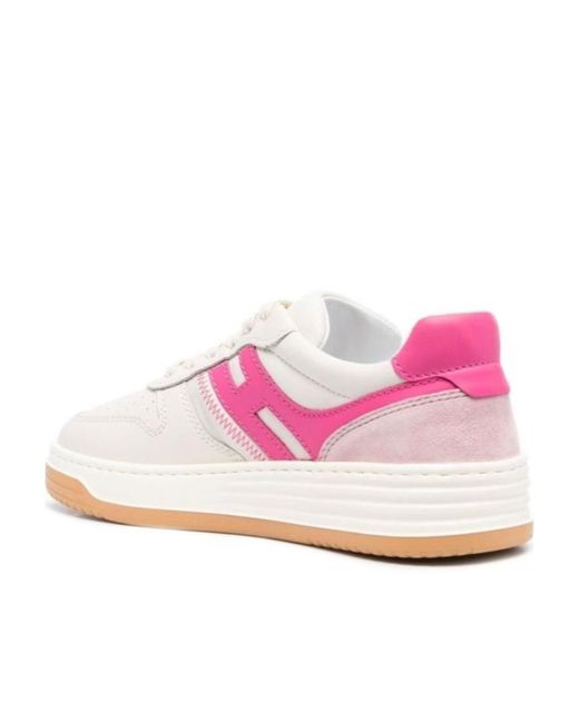 Hogan Pink Round Toe Lace-Up Sneakers