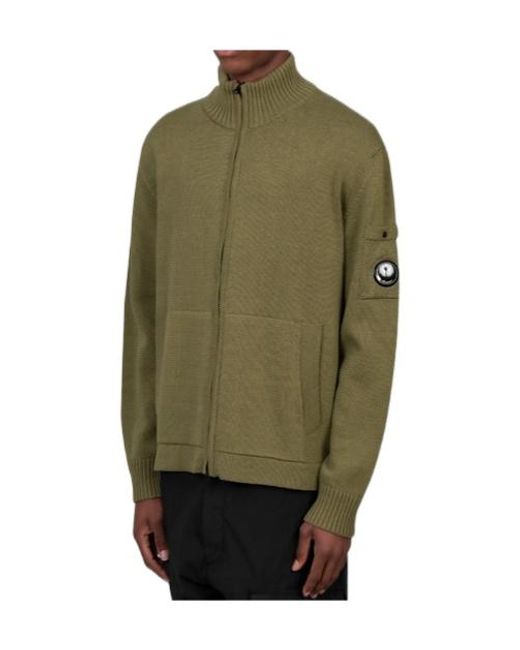 C P Company Green Zip-Up High Neck Cardigan for men