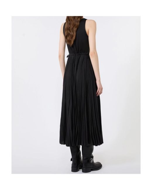 Weekend by Maxmara Black Jersey Dress With A Plissé-Pleated Skirt