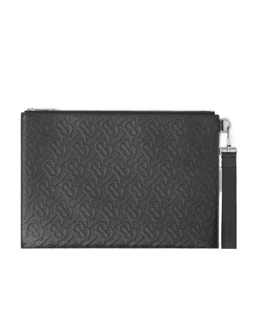 Burberry Black Classic Logo Zipper Clutch for men