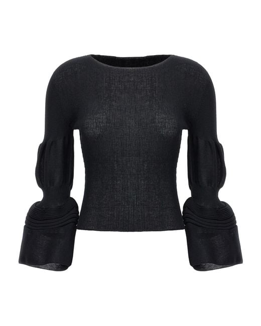 Issey Miyake Black Assemblage Puff-Sleeved Branch Top