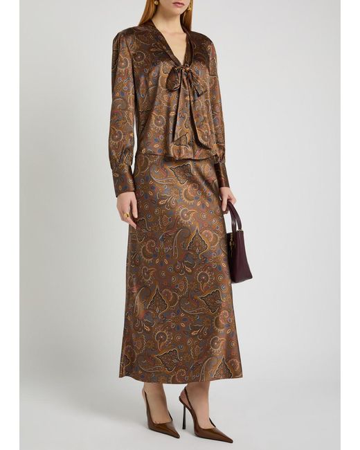 Veronica Beard Brown Francine Printed Silk-Blend Blouse
