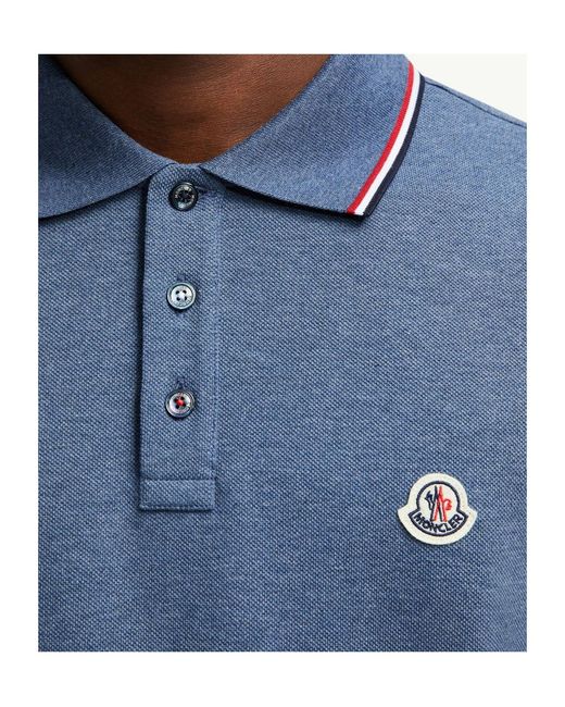 Moncler Blue Logo Patch Short-Sleeved Polo Shirt for men