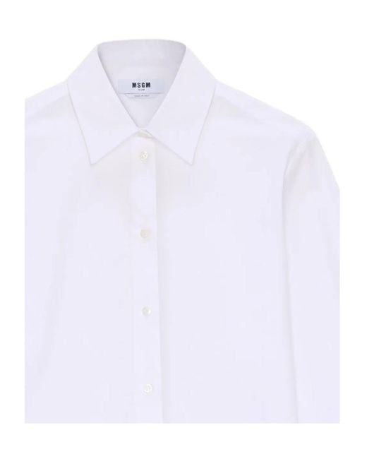 MSGM White Embroidered Logo Cropped Shirt