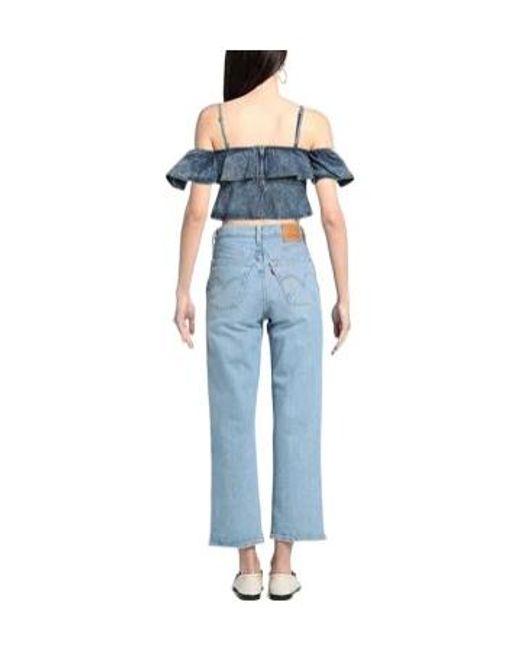 Isabel Marant Blue Thin-Strap Off-Shoulder Cropped Denim Top