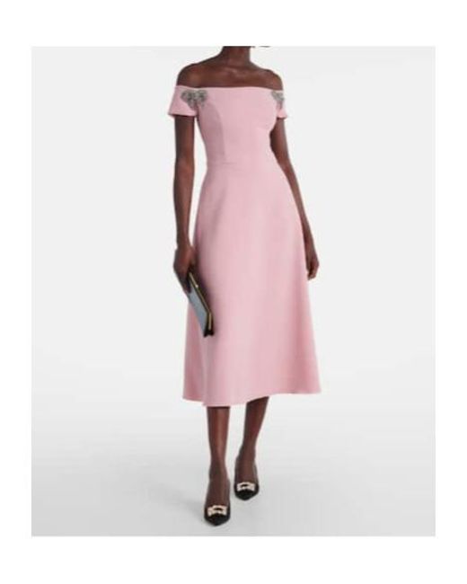 Carolina Herrera Pink Embellished Off-Shoulder Midi Dress