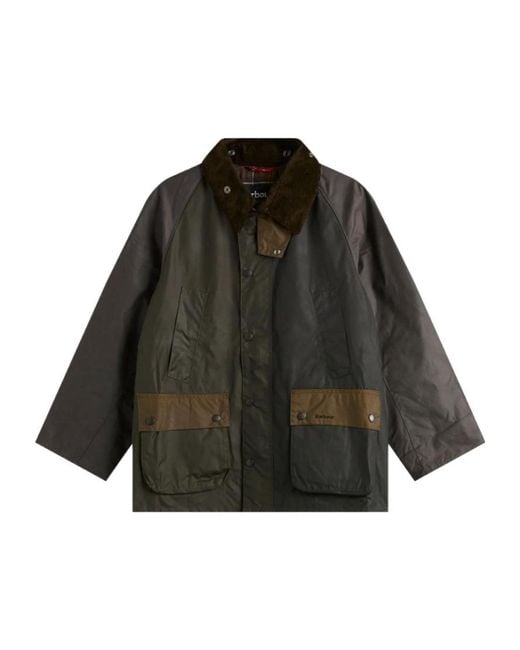 Barbour Gray Patchwork Os Bdl Buttoned Wax Jacket for men