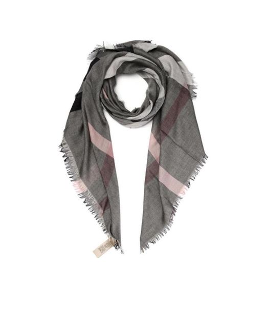 Burberry Gray Plaid Detail Scarf