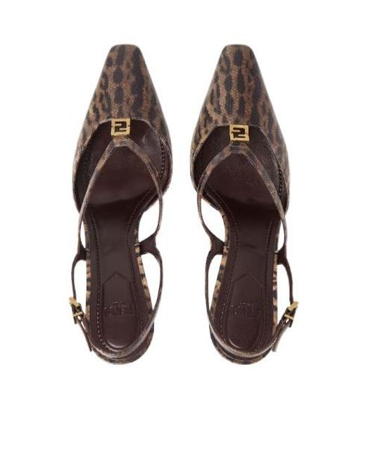 Fendi Brown High Heel Printed Karung Slingbacks