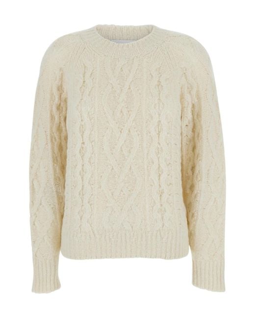 Isabel Marant White Crew Neck Sweater With Braided Design