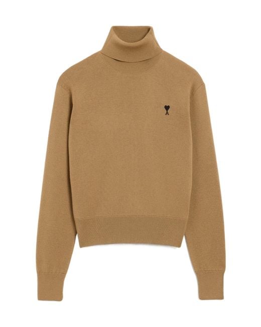 AMI Natural Ami-De-Coeur Roll-Neck Sweater for men