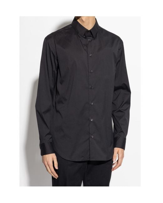 Giorgio Armani Blue Curved Hem Poplin Shirt for men