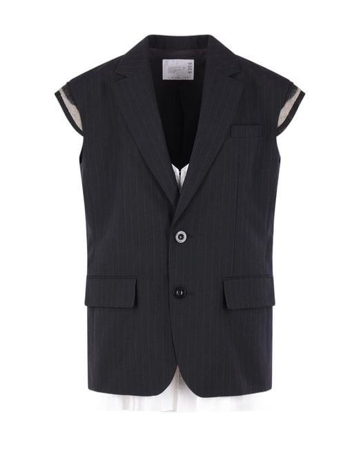 Sacai Black Chalk Stripe Vest