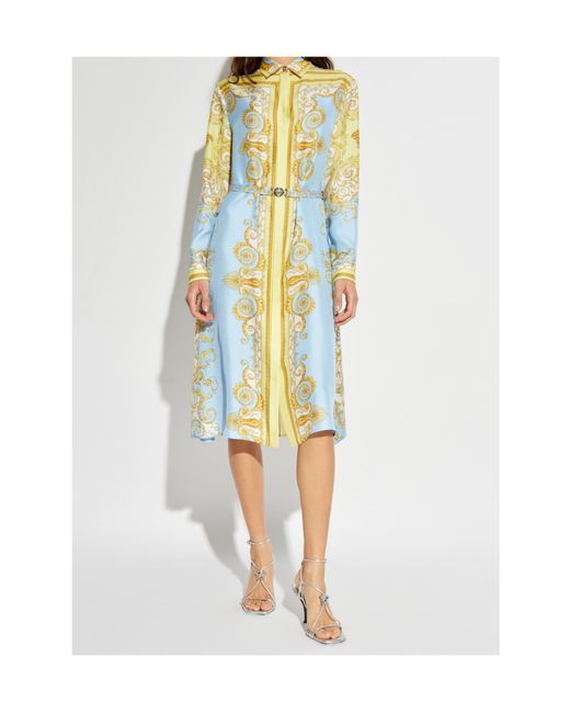 Versace White Pattern-Printed Belted Dress