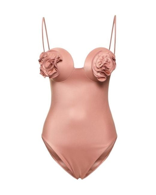 Magda Butrym Pink Sling 3D Flower Swimsuit