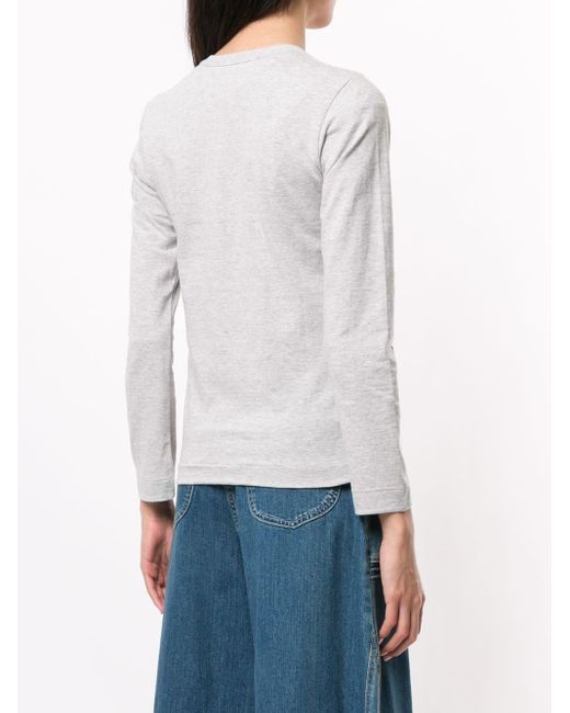 COMME DES GARÇONS PLAY Gray Logo-Print Crew Neck Top